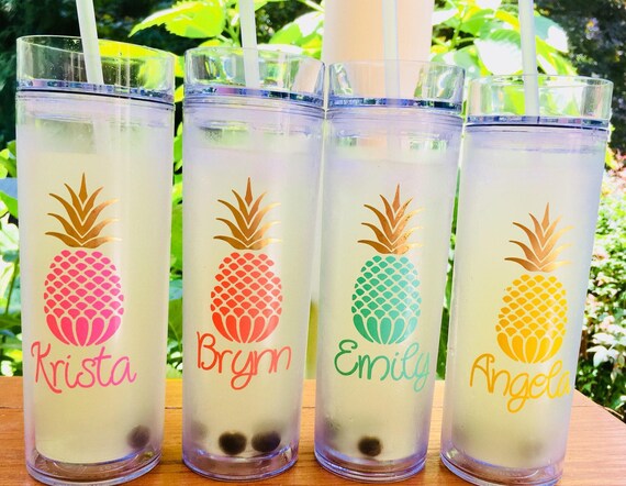 Personalized Pineapple Tumbler, Bridesmaid Gift, Maid of Honor, 16 oz Acrylic Cup