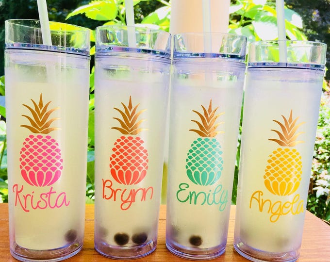 Personalized Pineapple Tumbler, Bridesmaid Gift, Maid of Honor, 16 oz Acrylic Cup