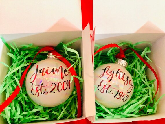 Personalized Family Christmas Ornament, Established Date, Newlywed Gift