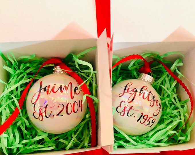 Personalized Family Christmas Ornament, Established Date, Newlywed Gift