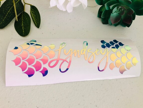 Holographic Mermaid Scales Decal: Personalized Name Sticker