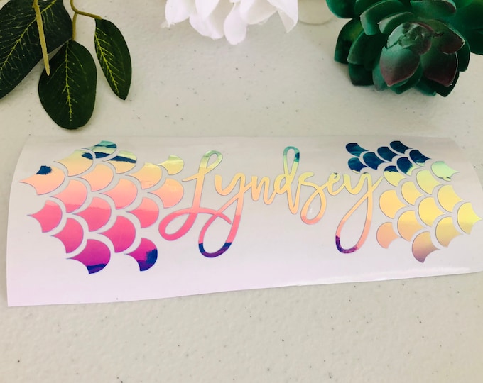 Holographic Mermaid Scales Decal: Personalized Name Sticker