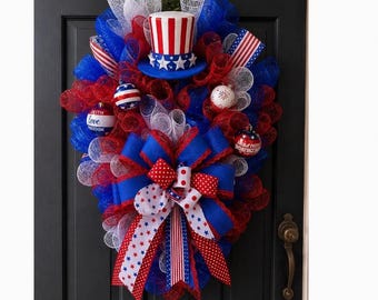 Uncle Sam Hat Teardrop Swag Wreath or Hat, Summer Door Decor