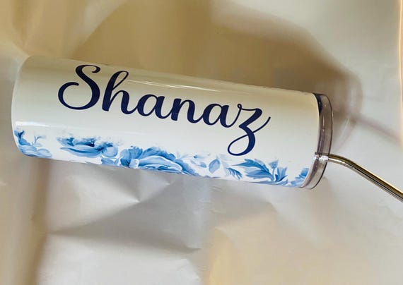 Personalized Toile Tumbler: Regency Chinoiserie Stainless Steel Travel Mug