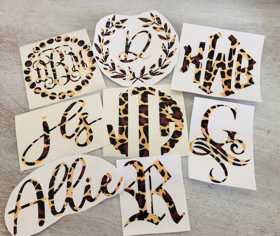 Leopard Print Monogram Decal: Personalized Vinyl Name Sticker