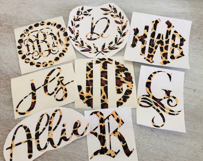 Leopard Print Monogram Decal: Personalized Vinyl Name Sticker