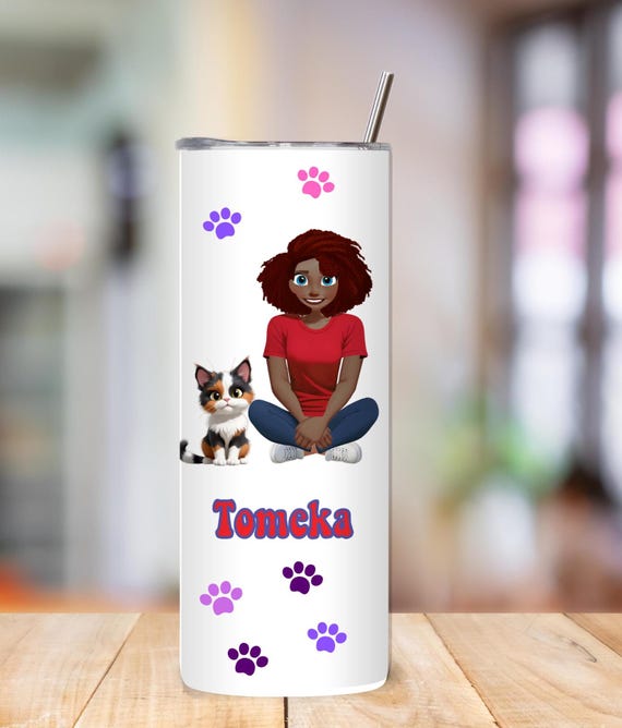 Personalized Girl and Cat Tumbler, Cat person gift