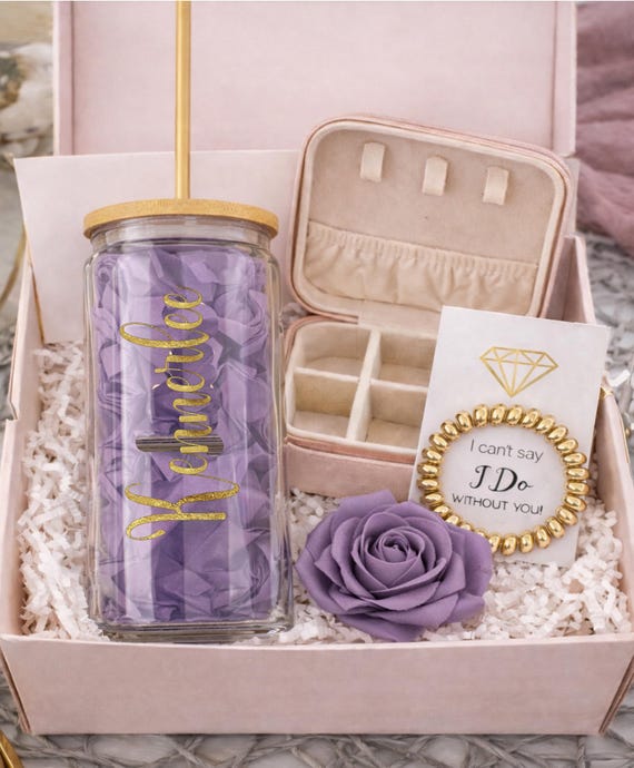Personalized Bridesmaid or Birthday Box, Iced Tea Glass Gift Set