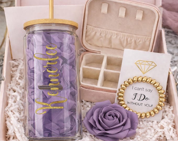 Personalized Bridesmaid or Birthday Box, Iced Tea Glass Gift Set