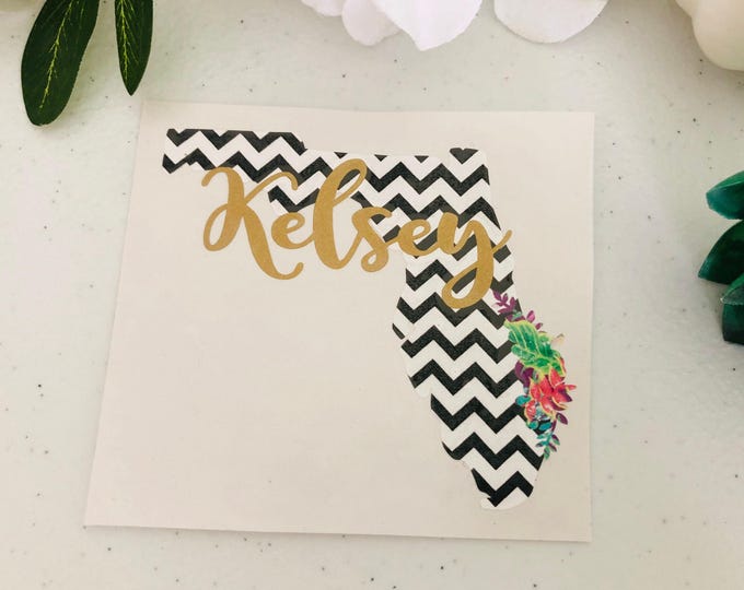 Florida State Decal, Personalized Name or Monogram (Vinyl Sticker)