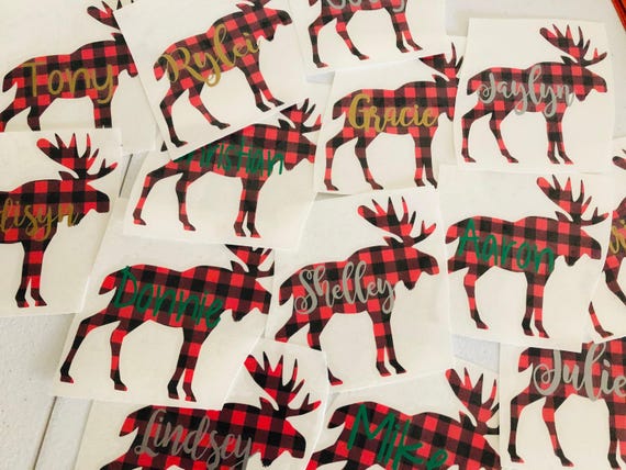 Personalized Moose Decal: Buffalo Plaid Vinyl - Custom Name