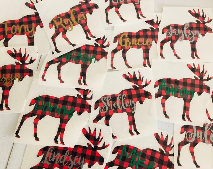 Personalized Moose Decal: Buffalo Plaid Vinyl - Custom Name
