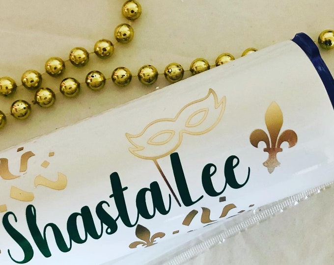 Fat Tuesday Cup, Mardi Gras Tumbler, Personalized Stainless Steel Tumblers, Gifts