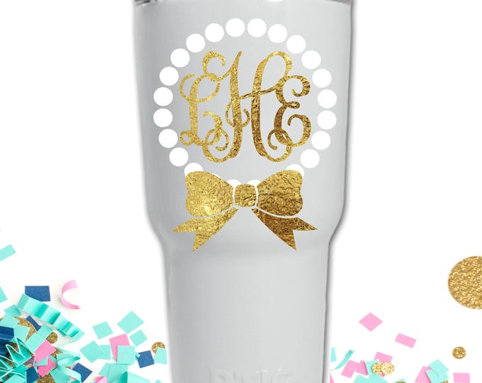 Sorority Monogram Decal: Pearls and Bows - Custom Colors Decal only