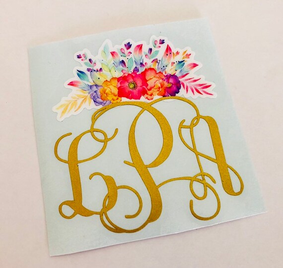 Monogram Decal: Watercolor Flower Crown - Custom Name or Initials