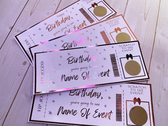 Scratch Off Birthday Tickets | Surprise Event Reveal Gift (Printed)