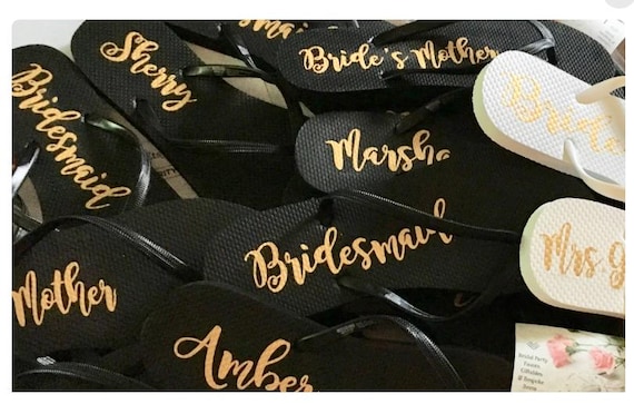 Personalized Bridal Party Flip Flops, Custom Wedding Reception Sandals