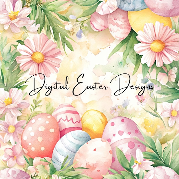 Easter Clip Art Bundle: Highland Cow, Toile Bunny (Digital Download)