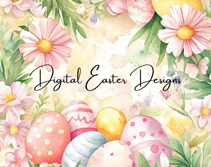 Easter Clip Art Bundle: Highland Cow, Toile Bunny (Digital Download)