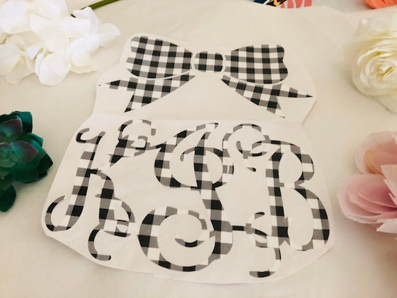 Monogram Bow Decal: Buffalo Plaid Pattern (Custom Sizes)