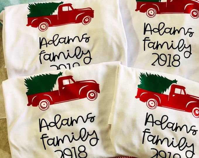 Matching Family Christmas Shirts, Glitter Tree Truck Shirt
