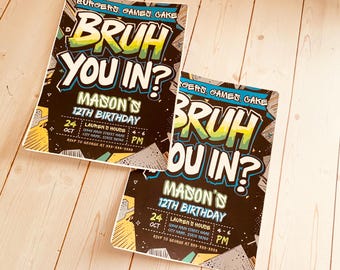 Birthday Party Invite, Bruh, Teen Gamer Birthday