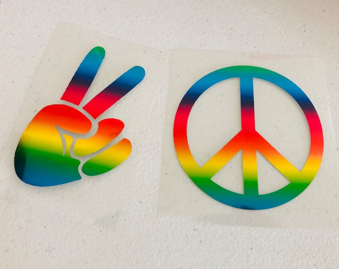 Rainbow Peace Symbol Heat Transfer Vinyl (Iron-On Decal, Multiple Sizes)