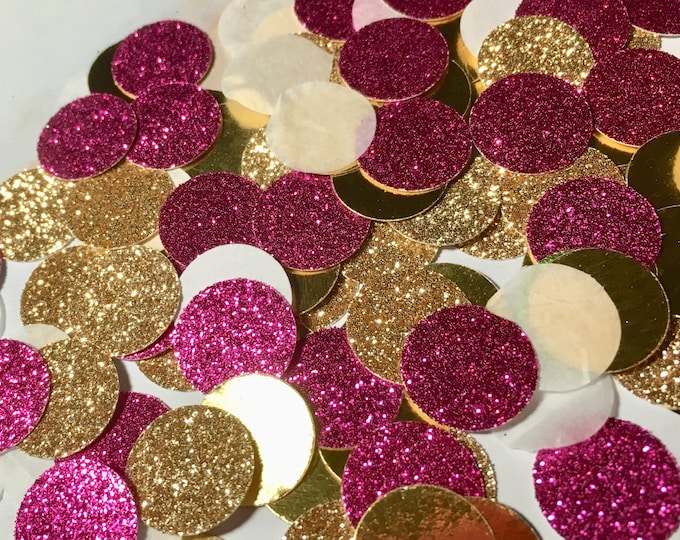 Hot Pink and Gold Glitter Confetti, Party Table Decor