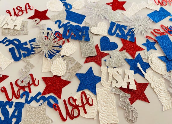 America 250 Confetti, Red White Blue Patriotic table scatter, 4th of July Party