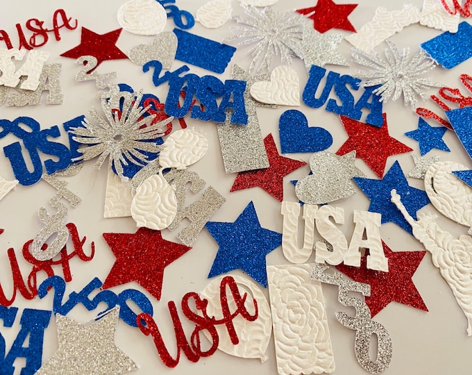 America 250 Confetti, Red White Blue Patriotic table scatter, 4th of July Party