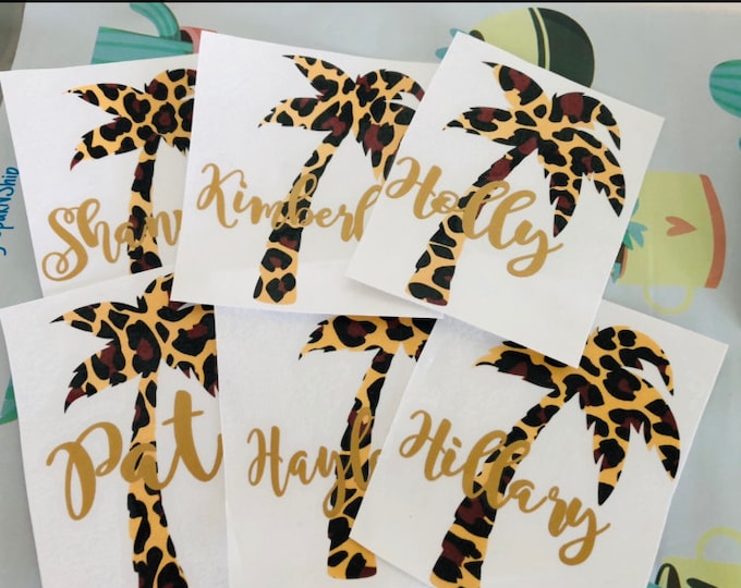 Leopard Palm Tree Name Decal: Personalized Tropical Sticker