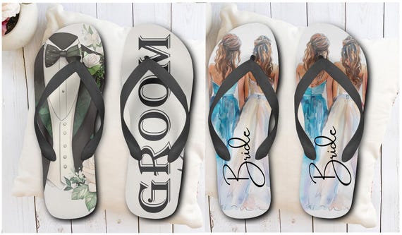 Custom Personalized Bridesmaid Flip Flops, Wedding guest party favors, Custom Printed