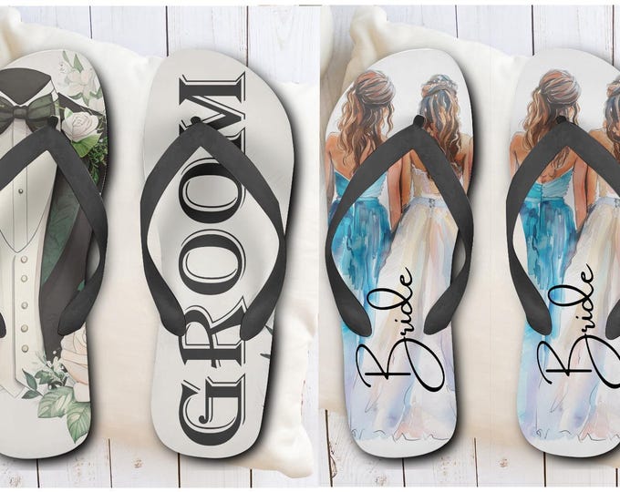 Custom Personalized Bridesmaid Flip Flops, Wedding guest party favors, Custom Printed