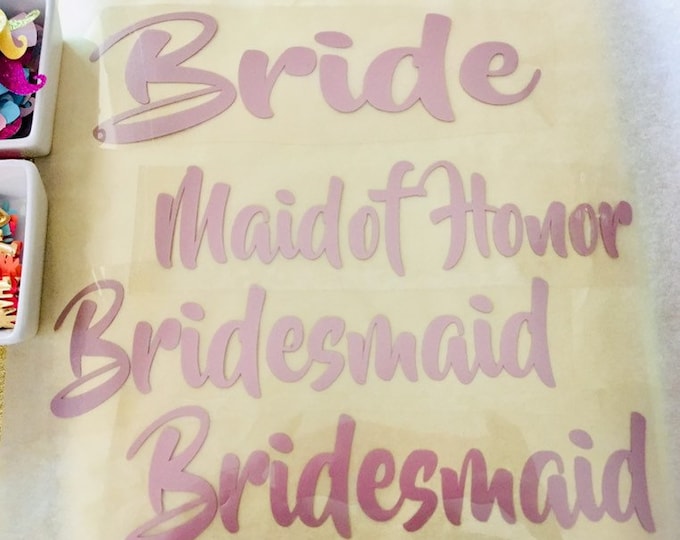Bridal Party Iron On: Rose Gold Names and Titles - Personalized