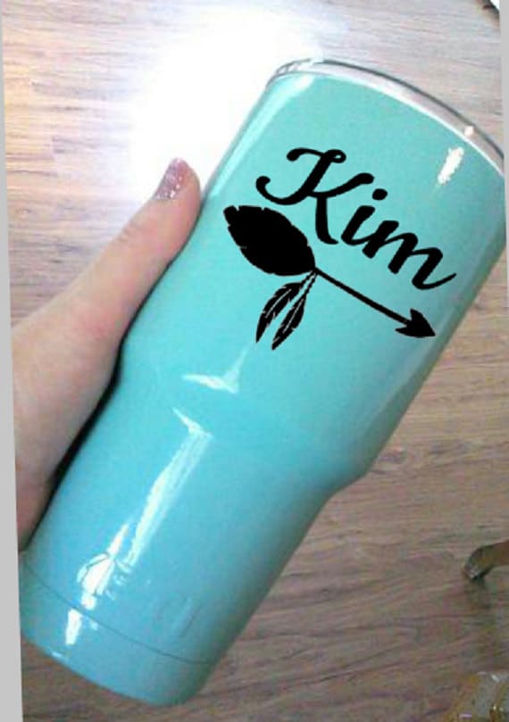 Name Decal: Feather Arrow Design (Personalized Glitter Vinyl)
