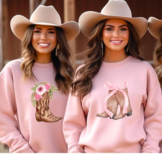 Pink Coquette Cowgirl Sweatshirt, Shirt with Cowboy Boots