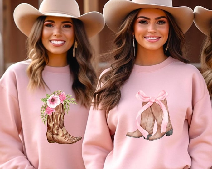 Pink Coquette Cowgirl Sweatshirt, Shirt with Cowboy Boots