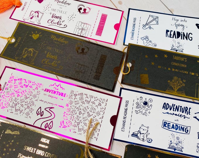 Custom Laminated Bookmarks with Tassel | Personalized Reading Pass, Foiled Book Club Bookmark