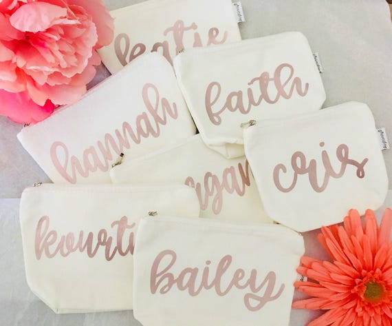Personalized Makeup Bag, Bridesmaid Gift, Initial Canvas Cosmetic Bag