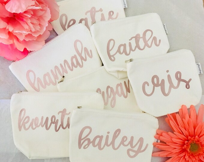 Personalized Makeup Bag, Bridesmaid Gift, Initial Canvas Cosmetic Bag