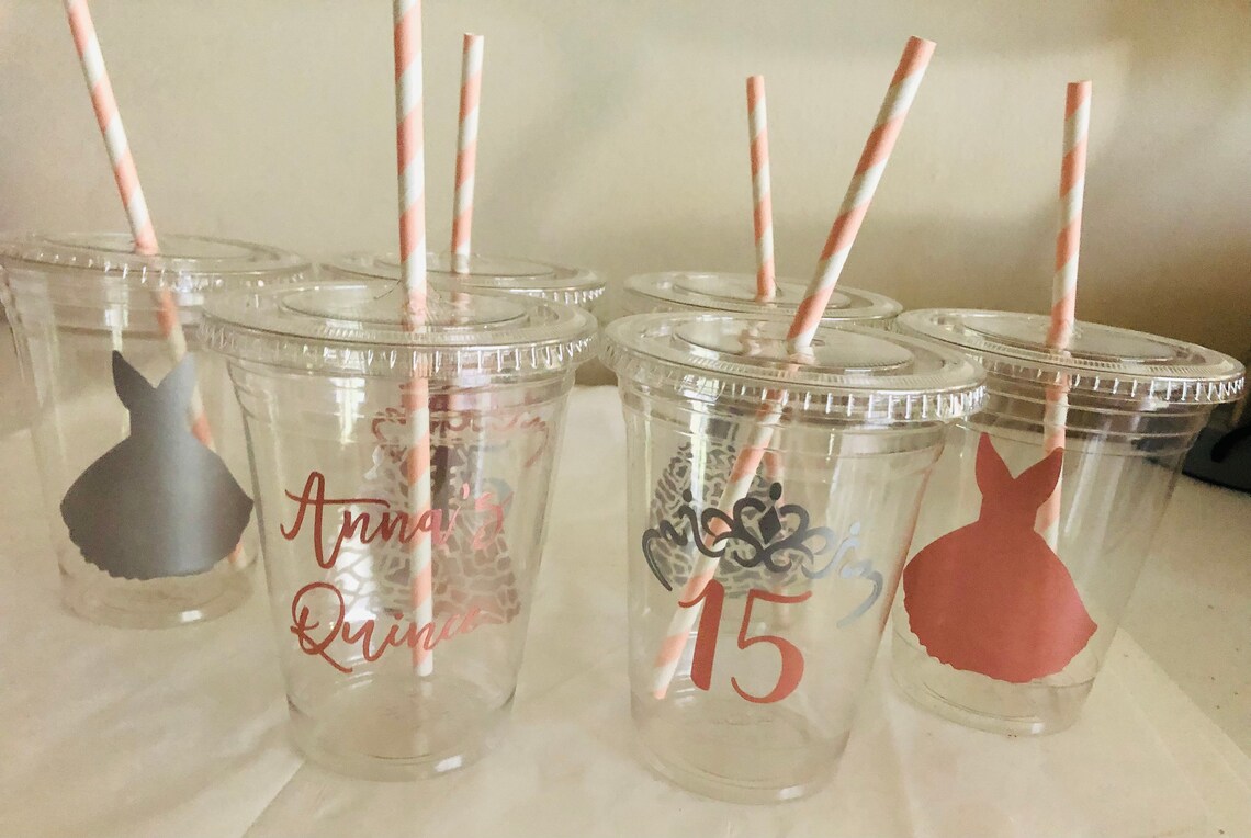 Quinceanera Party Cups Set of Plastic Cups With Straws Etsy