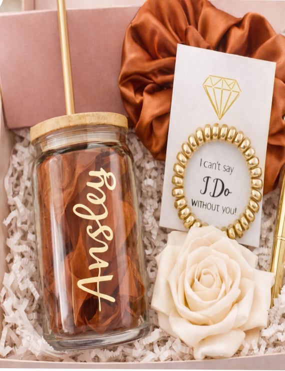 Copper Bridesmaid Proposal Box Set: Personalized Iced Tea Glass