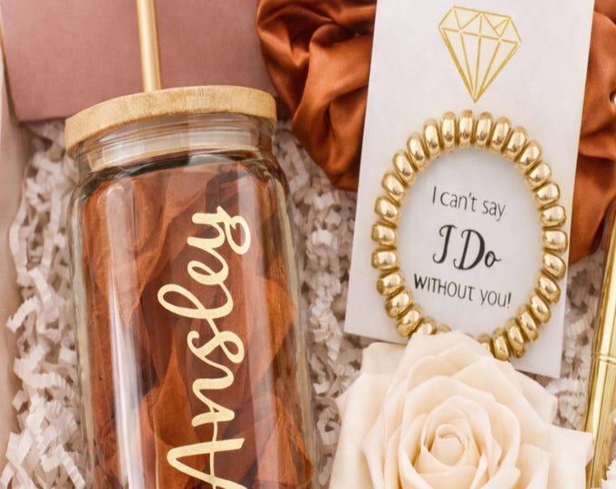 Copper Bridesmaid Proposal Box Set: Personalized Iced Tea Glass