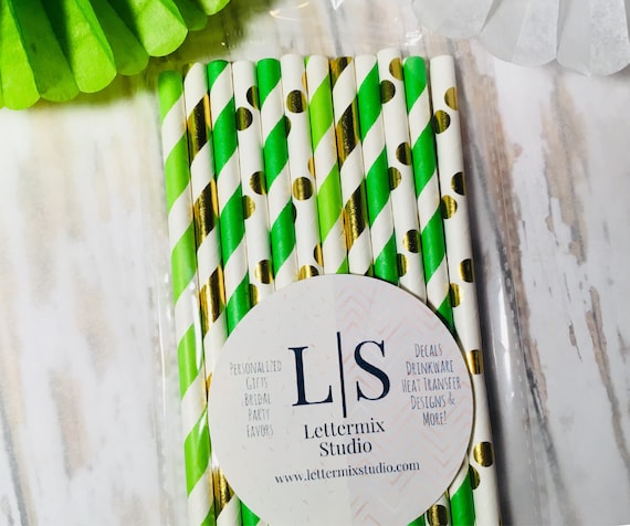 St. Patrick's Day Paper Straws: Green & Gold Party Decor