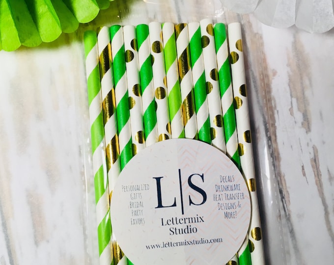St. Patrick's Day Paper Straws: Green & Gold Party Decor