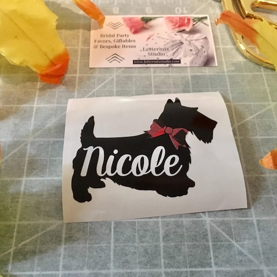 Scottish Terrier Vinyl Decal: Personalized Name with Bow Tie