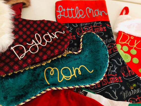 Custom Iron On Names for Stockings - Holiday Colors, Family & Pets