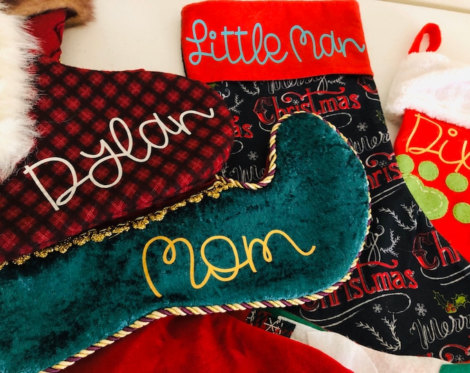 Custom Iron On Names for Stockings - Holiday Colors, Family & Pets