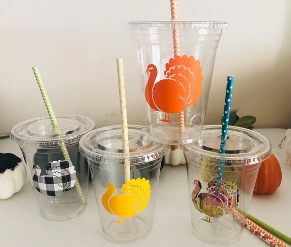 Thanksgiving Party Cups, Holiday Party Cups With Straws, Recyclable Plastic  Cup, Holiday Sale 