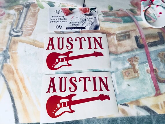 Personalized Guitar Decal Vinyl Sticker (Custom Name for Cups)
